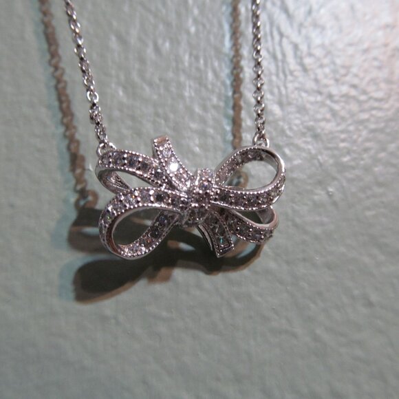 NWT Bella Luce Simulated Diamond Bow Design Adj 18" Necklace Sterling Silver 925 - Picture 13 of 16
